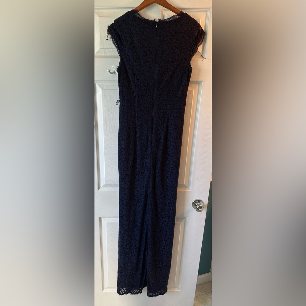 Adrianna Papell Navy Lace Long Evening Gown.